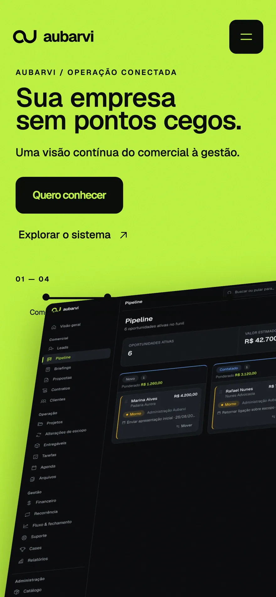 Abertura do site do Aubarvi no celular, com o painel do sistema abaixo do título.