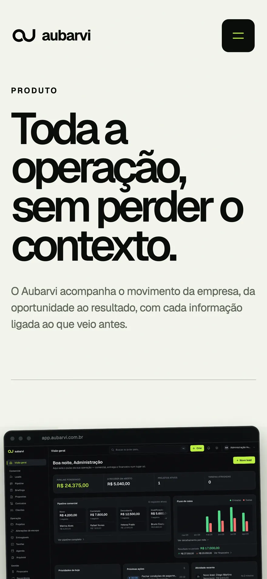 Página de produto do site do Aubarvi no celular.